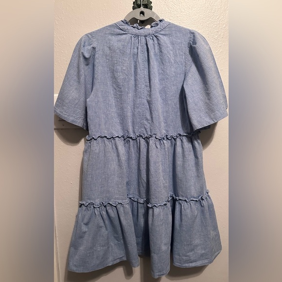 Tuckernuck Chambray Crawford Linen V Neck Flutter Sleeve Tiered Dress Small EUC - Picture 5 of 9